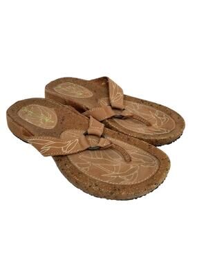Terrasoles Women's Brown Leather Flip Flops Sandals Size 7.5